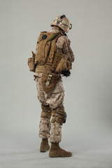 Soldier in camouflage holding rifle