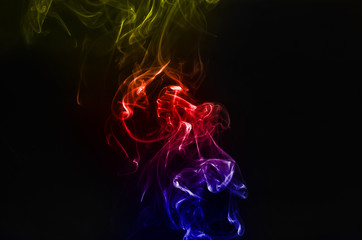 Obraz premium abstract colorful gradient red and blue fragment movement of white smoke on black background.