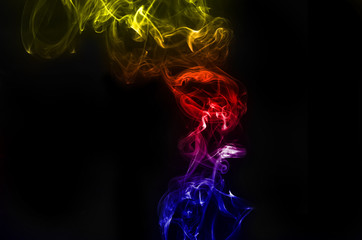 abstract colorful gradient red and blue fragment movement of white smoke on black background.