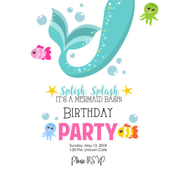 Birthday invitation with mermaid