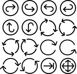 Black round icons with arrows isolated on white.
