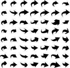 Set of right black arrows isolated on white.