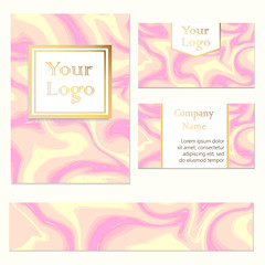Business card, brochure, flyer and banner with marble texture. Luxury business card template. Vector illustration.