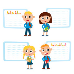 Vector cartoon boys and girls with blank isolated on white