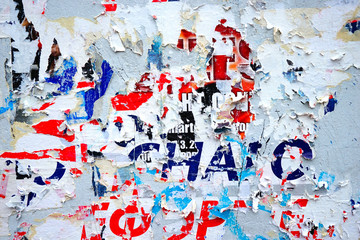 Old torn posters grunge creased crumpled paper texture background ripped backdrop surface	