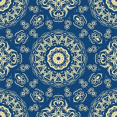 Floral Geometric Pattern with hand-drawing Mandala. Vector super illustration. For fabric, textile, bandana, scarg, print