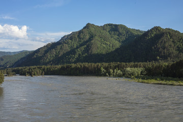 Mountain landscape with a water stream in Altai, Siberia, Russia