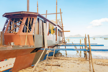 Fototapeta na wymiar Philippine boat at sea, Boracay, El Nido, Philippines