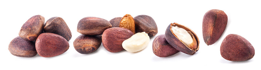 Collection of Pine nuts isolated on white background
