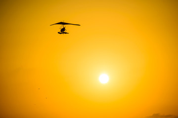 Flying airplane over the Black sea