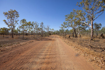 red gravel road in the australian outback of the Kakadu National Park, Northern Territory