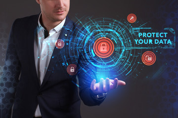 Business, Technology, Internet and network concept. Young businessman working on a virtual screen...
