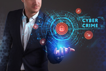 Business, Technology, Internet and network concept. Young businessman working on a virtual screen...