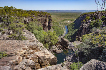 spectacular view over Arnhem Plateau and Kakadu National Park from top of the Jim Jim fals, northern Terrtory, Australia © Uwe