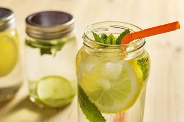 refreshing lemonade with lemon and mint leaves