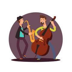 Flat vector classic instrumental duet musicians cartoon characters