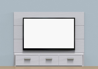 3d rendering. White mock up screen  TV on modern wall background.