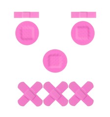 Funny Girl Face with various Pink Strips of FIRST AID PLASTER - Medical Equipment