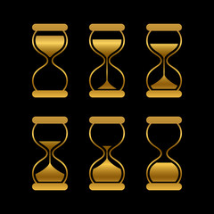 Golden sands of time, hourglass vector isolated symbols