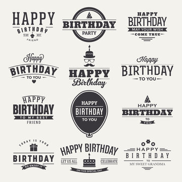 Happy birthday design with labels collection themed badge, logo, icon, tag design collection. Birthday Label Set