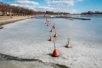 Frozen buoys at harbour