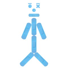 Funny Boy with various light blue Strips of FIRST AID PLASTER - Medical Equipment