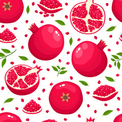 Vector pattern with cartoon pomegranates isolated on white.
