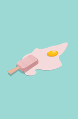 Ice cream with fried egg. Minimal concept. Pop art
