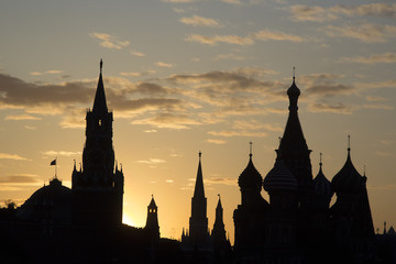 Silhouettes of Moscow historical buildings-Kremlin and St. Basil's Cathedral