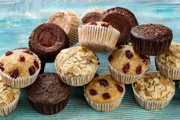 Pile of various different muffin cupcakes