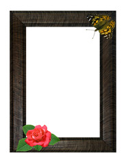 Background with frame with roses and a butterfly for your text or photo.