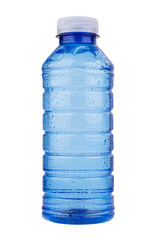 blue plastic vitamin water bottle on white background