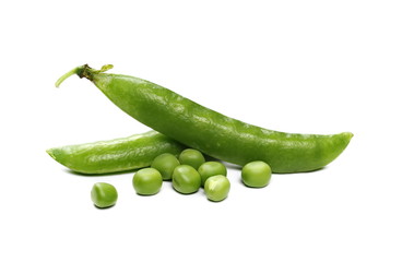 fresh green peas isolated on white background