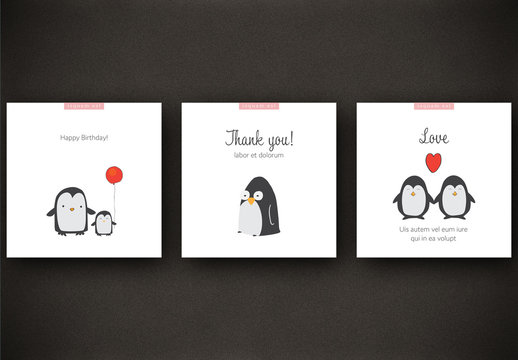 3 Social Media Post Layouts with Penguin Illustrations