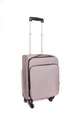 trolley suitcase with wheels on white background