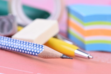 Office supplies, back to school close up