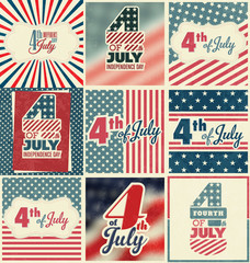 4th of July, Independence day calligraphy set with USA patriotic flag design. Vector illustration