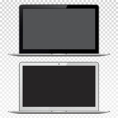 Black and white laptops isolated on transparent background