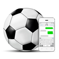 Soccer ball and smartphone with chatting sms app template. Isolated on white background.