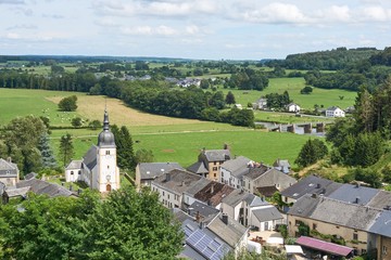 Beautiful view on the village of Chassepierre and the Semois valley in the Belgian Ardennes