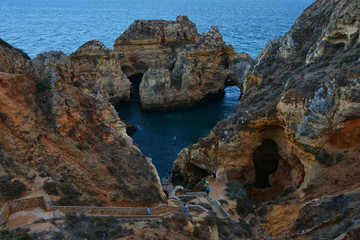 Amazing and unique cliffs formation with  sea arches, grottos and smugglers caves in Lagos, Algarve, Portugal