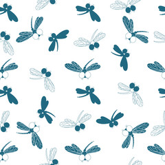 Dragonfly. Design of packing paper, wallpaper, seamless pattern for fabrics.