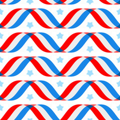 American patriotic backround, Independence day poster template, 4th July background. Seamless vector pattern with striped ribbon flags