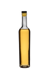 the glass bottle filled with strong alcoholic drink of whisky or brandy