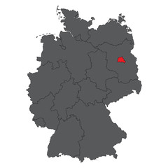 Obraz premium Berlin red on gray Germany map vector