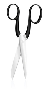 Big iron scissors open upright standing. Isolated vector illustration on white background.