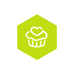 Green Cupcake Icon, Combined With Hexagon Shape Icon Design, Simple Vector Logo Design