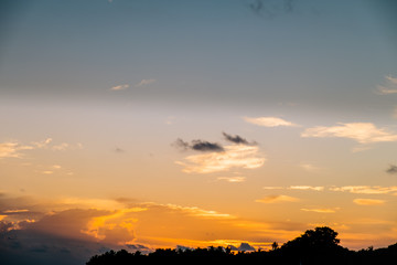 Amazing tropical landscape view. Colorful sky and clouds view with calm sea and relaxing tropical mood. Gorgeous nature background. Maldives, Indian Ocean.