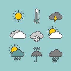 Weather flat vector icons set	