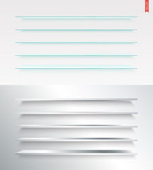Set of Glass, Wood, Plastic, Metal Long Shelves in Vector Isolated on the Wall Background